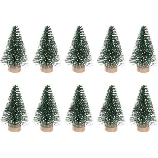 Lot De 9 Mini Sapins De Noël Artificiels Avec Effet Neige - 9,5/15/19 Cm, Base En Bois - Décoration De Table - 3