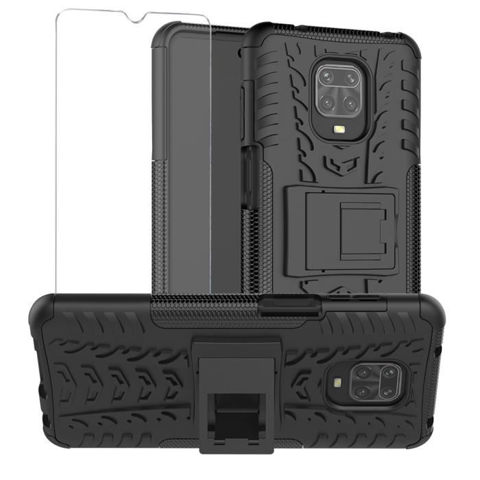 Coque Xiaomi Redmi Note 9 Pro / Note 9S, Bumper + Verre Trempé Double Couche Pare Chocs Antichoc TPU Silicone Housse - Noir.