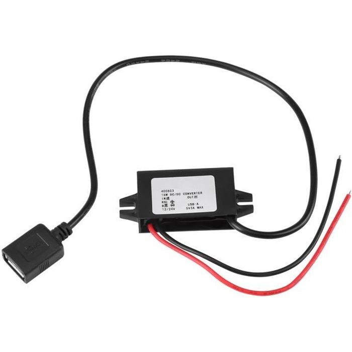 1pc adaptateur continu abaisseur 12V - 24V vers USB 5V 3A convertisseur de câble de régulateur