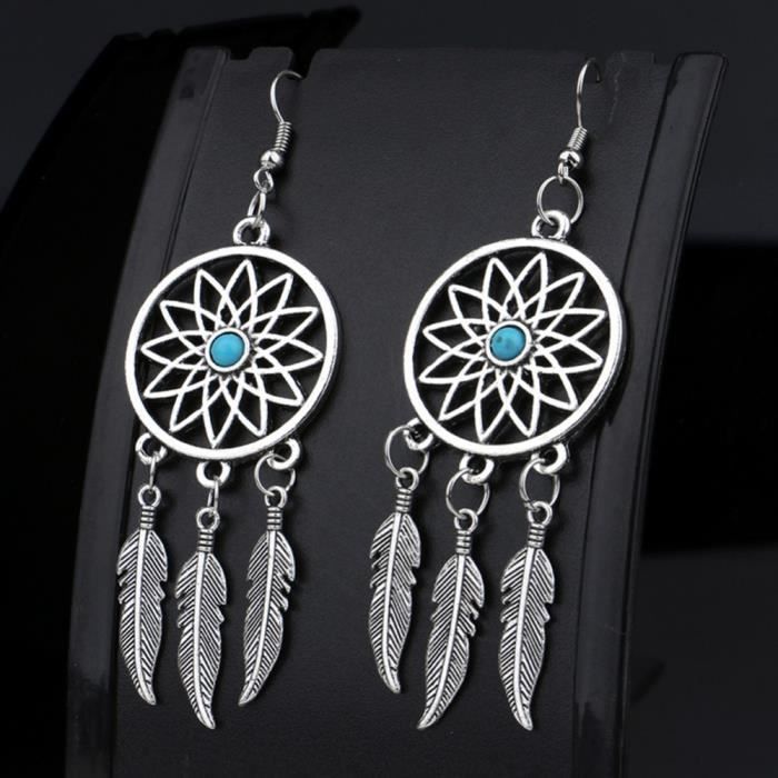 Boucles D'Oreilles - Attrape Rêve - Argenté/Bleu
