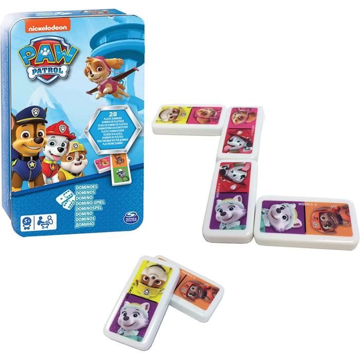 SPIN MASTER GAMES - BOITE METAL DOMINOS Pat' Patrouille - Paw Patrol - Jeu de Societe Dominos - 28 Dominos Heros Pat' Patroui