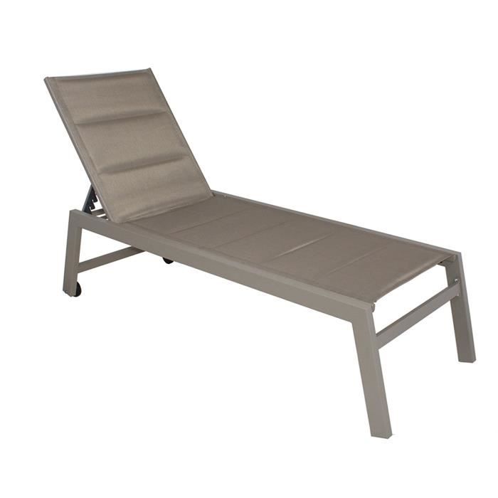 Transat en texaline 5 positions coloris taupe - Dim : 199 x 65 x 42 cm -PEGANE- 822