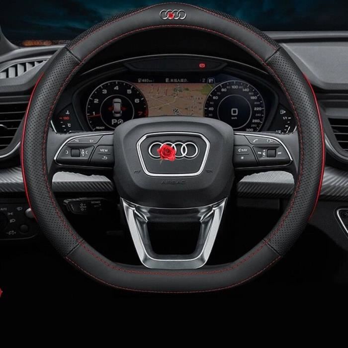 Couvre volant en cuir véritable 38CM pour Audi S line A1, A3, A4, A5, A6, A7, A8, Q2, Q3, Q5, Logo de voiture~D-Red Y89173336