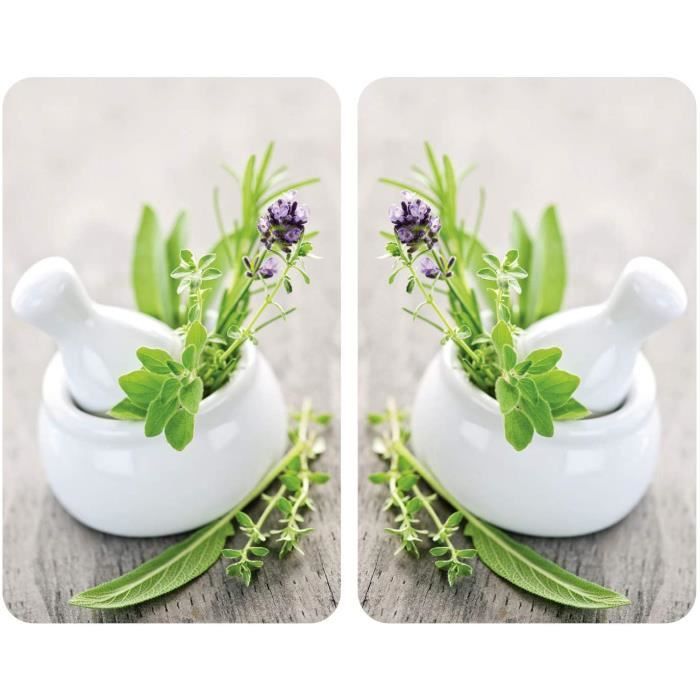 CACHE PLAQUE Plaque de protection cuisson en verre trempeacute herbes lot de 2 protection tous types de plaque70
