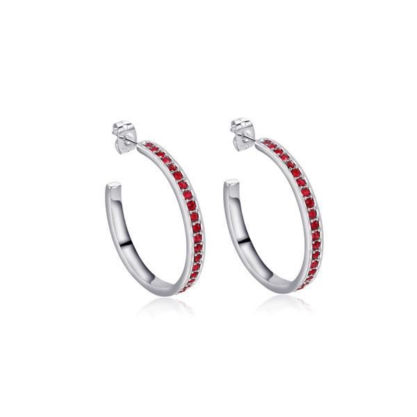 Boucles d'Oreilles Petites Créoles en Cristal de Swarovski Elements Rouge