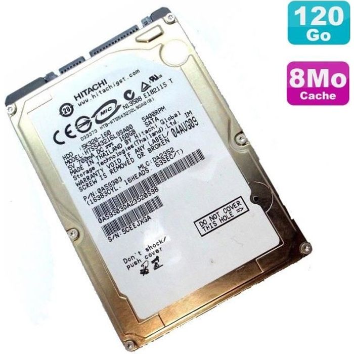 Disque Dur 160Go SATA 2.5- Hitachi HTS543216L9SA00 5K320 Pc Portable 8M 5400 RPM
