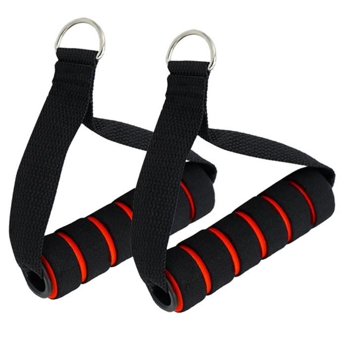 Poignées de Résistance en Mousse/Nylon Corde de Traction Poignée de Tirage Musculation Accessoire pour Machine noir et rouge