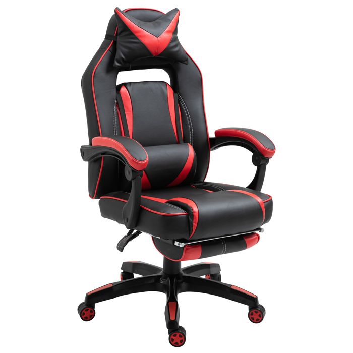 Fauteuil de bureau manager grand confort style baquet racing gamer pivotant inclinable avec coussins et repose-pieds simili cuir
