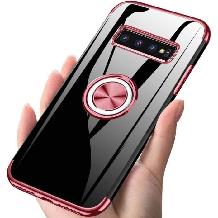 Coque pour Samsung Galaxy S10 avec dos transparent et fin en TPU souple antichoc et anti-rayures avec anneau réglable à 360 dTE