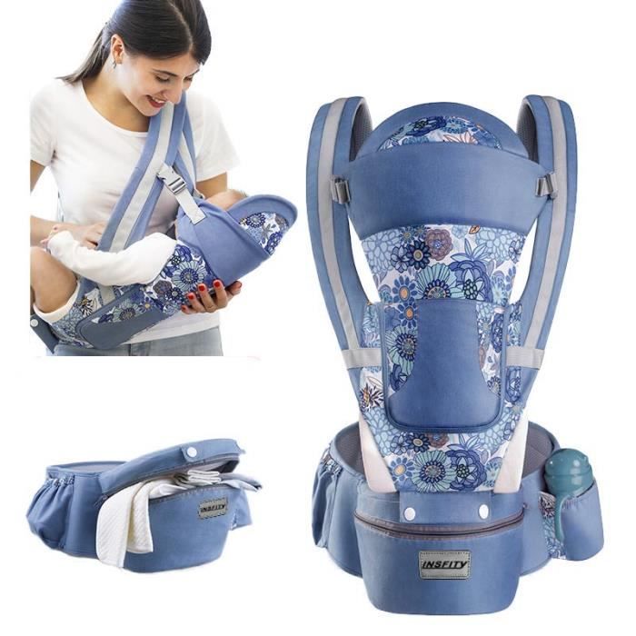 0-48 Mois Porte-bébé Multifonctionnel Ventral et Dorsal Voyage Facile Pour Les Bébés Doux Sécurité Pratique - Bleu Denim