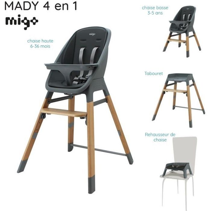 Chaise haute évolutive MADY 4 en 1 - design et confort - Migo