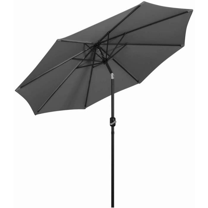 Parasol Droit Inclinable 2.7M avec manivelle Exterieur, Rond, Pliable, pour Balcon Piscine Plage, Gris - Mondeer