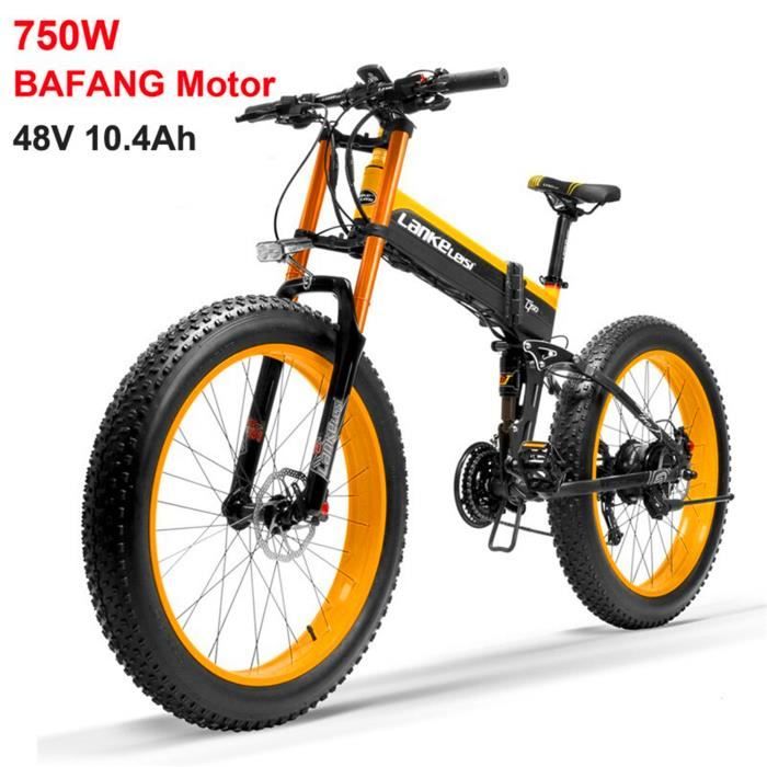 T750plus Vélo électrique à assistance pédale de 26 pouces, batterie 48V 10.4Ah, moteur 750W BAFANG (jaune)