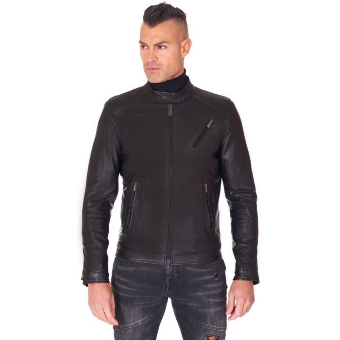 Blouson cuir noir veste moto cuir d'agneau vintage
