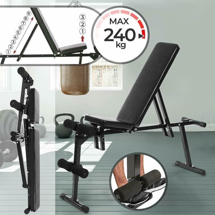 Gym multifonction de banc de remise en forme avec dossier et siège réglable noir