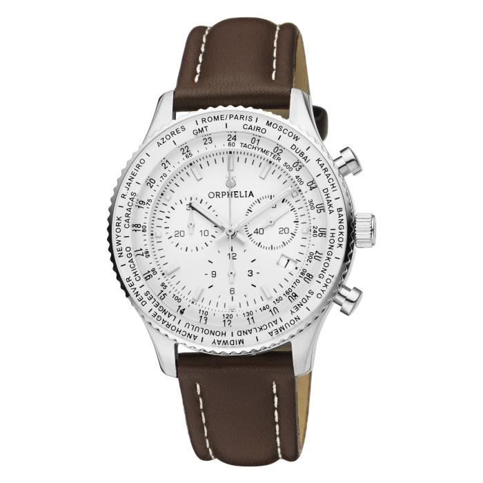 ORPHELIA - Montre Hommes - Quartz - Chronographe - Bracelet en Cuir - Marron - OR81704