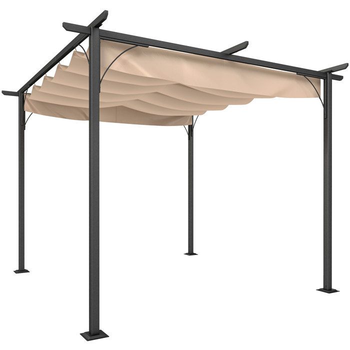 Pergola rétractable 3L x 3l x 2,30H m structure métal époxy anticorrosion + toile polyester haute densité 180 g/m² incluse beige