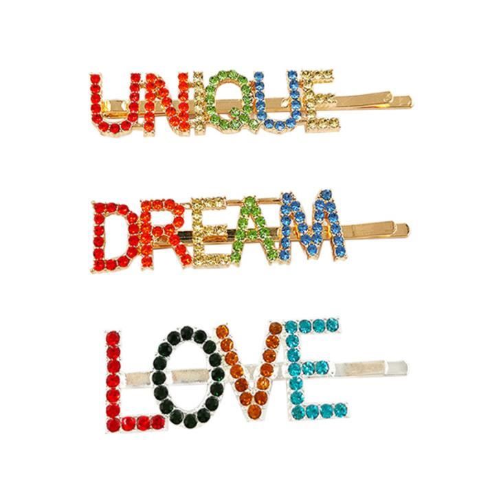 3pcs coloré strass incrusté de pinces à mots anglais Barrettes Adorable épingles PINCE - BARRETTE - CHOUCHOU - ELASTIQUE