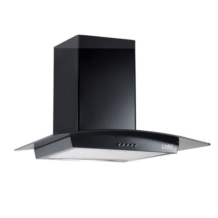 LINKE - LKDG90B - Hotte décorative murale - Galbée - 90 cm - Evacuation ou recyclage - 56 Db - 650m3/h - Noir