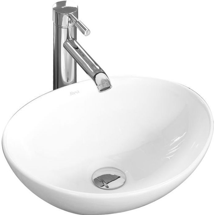 LAVABO VASQUE AVILA EN CERAMIQUE BLANCHE VASQUE A POSER OVALE HAUTE QUALITE REA