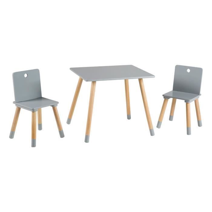 ROBA Ensemble Table + 2 chaises Enfants en bois Laqué Gris