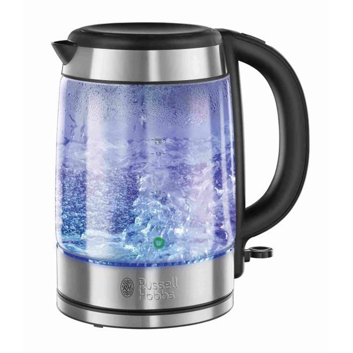 RUSSELL HOBBS 21600-57 Bouilloire Electrique en Verre 1,7L Glass, Ultra Résistante - Acier Chromé Noir