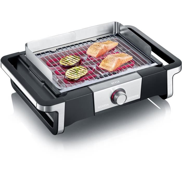 SEVERIN PG8112 Barbecue de table -STYLE- - 2 500 W - de 0°C à 320°C en 10 min - bac à eau réducteur de fumée et d'odeurs - noir/inox