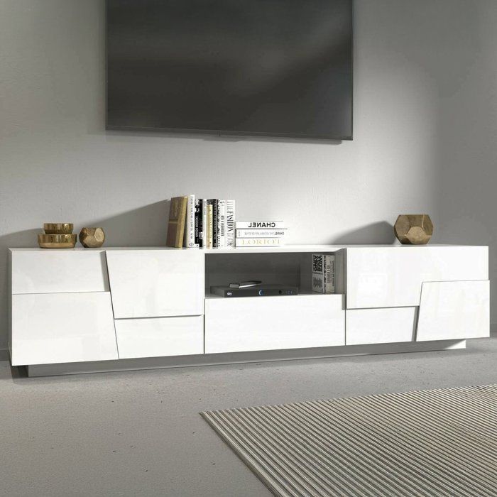 Meuble TV Dcortinovi - Dmora - Mélamine - Blanc 220x51h46 cm Meuble TV Dcortinovi - Dmora - Mélamine - Blanc 220x51h46 cm