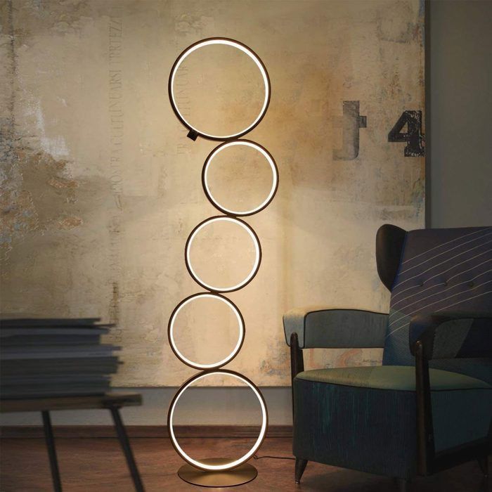 Lampadaire LED - NETTLIFE - 5 anneaux 32W - Tactile dimmable - 3000K blanc chaud - Noir