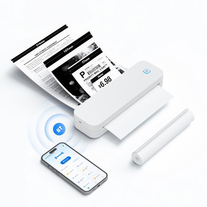 Imprimante Thermique A4 203DPI Portable sans Encre Bluetooth Papier Thermique A4 (210x297mm) 80mm Mini Scanner Imprimante