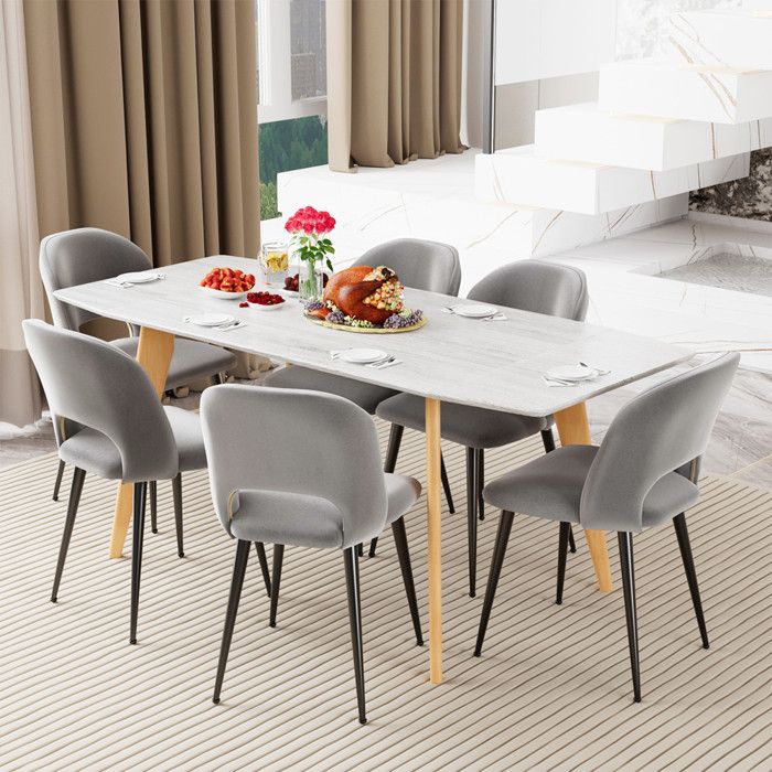 VIVOLILV Lot de 6 Chaises Salle à Manger - Chaise de Cuisine en Velours - Siège Rembourré Pieds en Métal - Gris