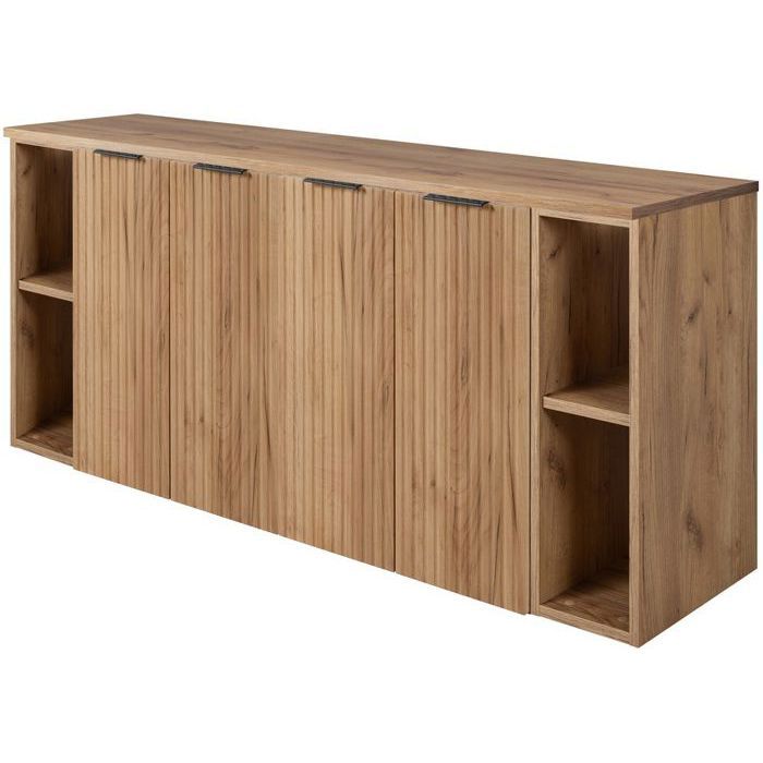 Meuble de Salle de Bain Suspendu Sous Vasque à 4 Portes avec 2 Étagères Extensions et Plan FLOW – Chêne – 160 cm Meuble de Salle de Bain Suspendu Sous Vasque à 4 Portes avec 2 Étagères Extensions et Plan FLOW – Chêne – 160 cm