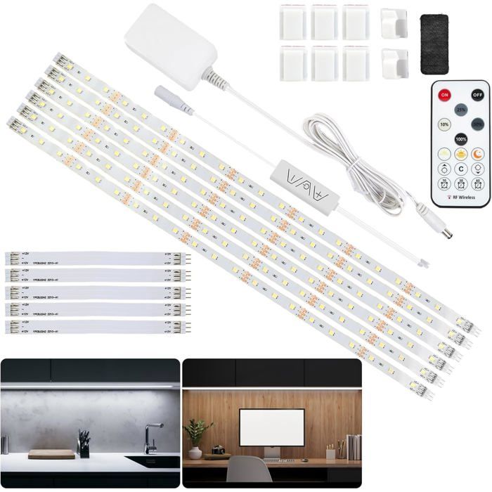 Ruban LED Blanc Froid 3 Mètres Bande Lumineuse Sous Armoire de Cuisine Kit dÉclairage LED avec Télécommande RF pour Vitrine