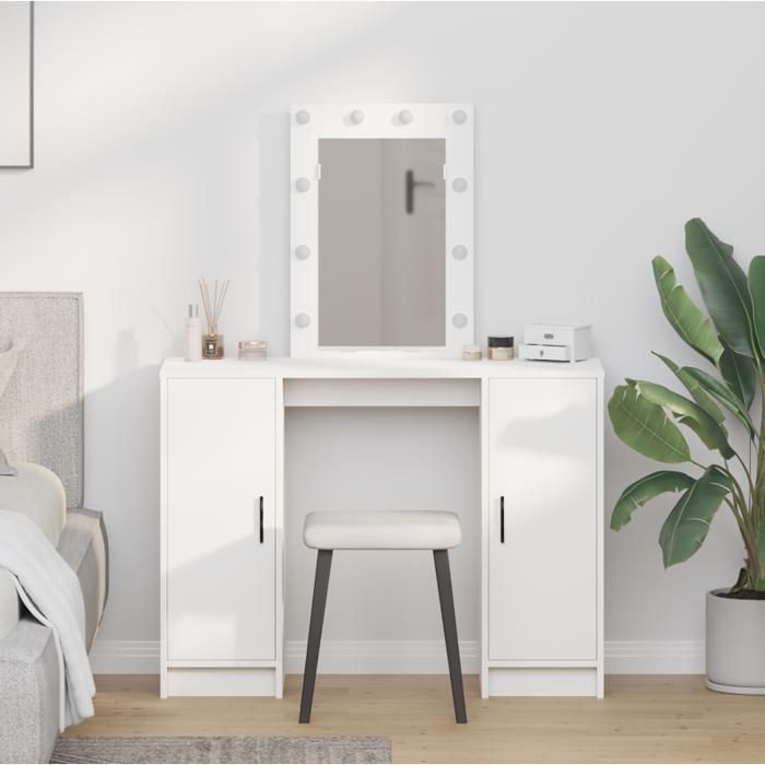 Coiffeuse blanche avec éclairage LED 102x33x135 cm