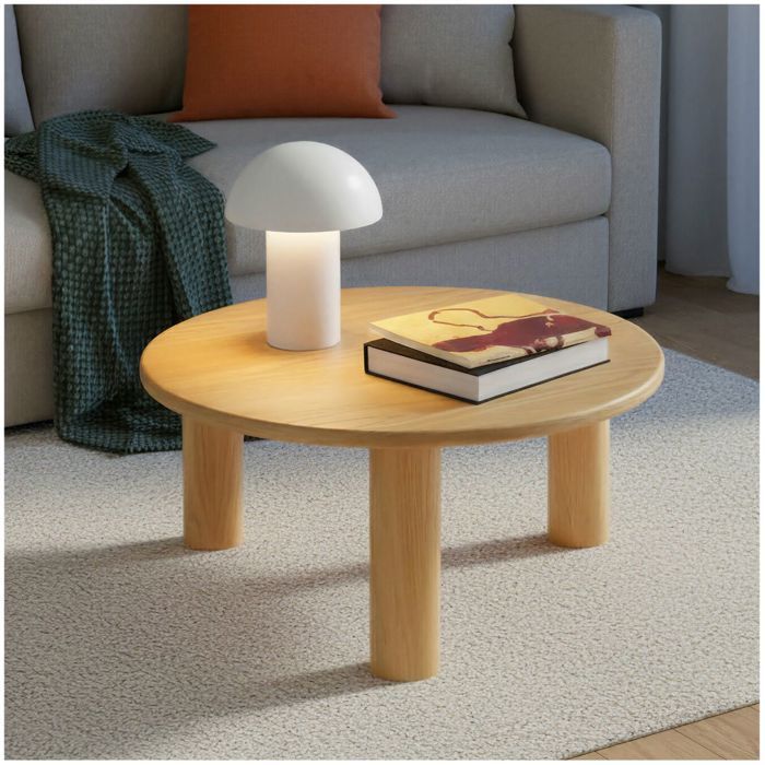 Table basse - TECTAKE - Table dappoint SISSI ronde avec pieds en bois massif et plateau en MDF plaqué Ø 80 x 355 cm - Chêne clair