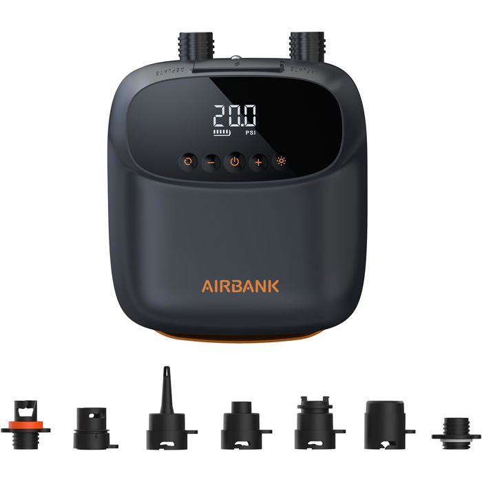 AIRBANK The Puffer Pro - Pompe à Air Électrique Rechargeable Double Étage Avec Arrêt Automatique Pour Paddleboard, Wing Foil, Tente Et Matelas