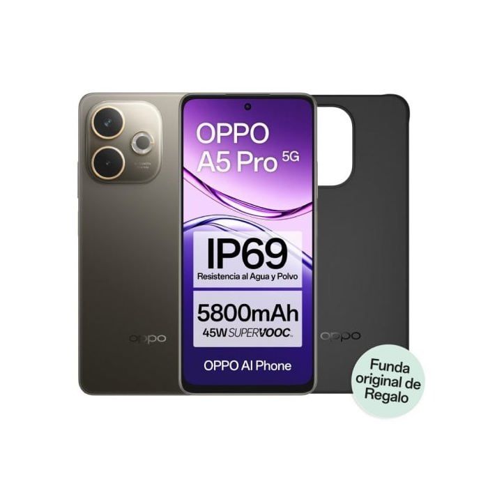 OPPO A5 Pro 5G Smartphone con IA 6.67 120Hz 8GB 50MP IP69 5800mAh Funda Incluida Marrón - vue 1