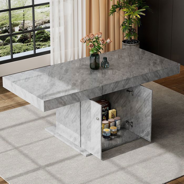 Table extensible - SOGEU - Rectangulaire - L140/180 x l80 x H76 cm - Rangement intégré - Mécanisme télescopique automatique