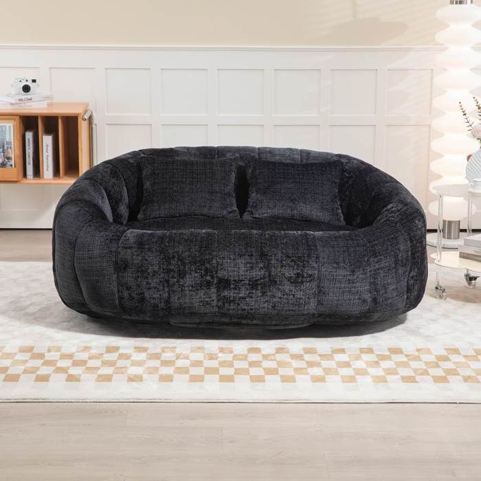Canapé pouf poire 2 places LEMONBEST 150×95×63 cm - Chenille noir mousse à mémoire