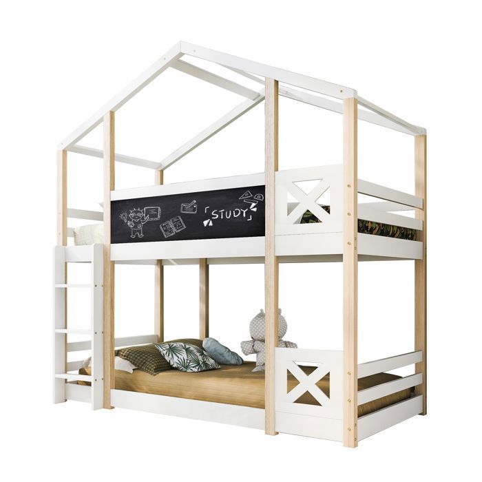 lit denfant cabane dans les arbres avec échelle 90 x 200 cm lits superposés pour enfants - 2x cadre à Lattes - n