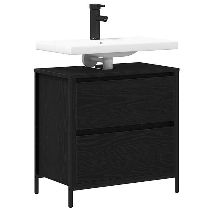 Meuble de salle de bain avec tiroirs - WIENS - Chêne noir - 60x345x60 cm - Tiroir coulissant - Compartiment ouvert
