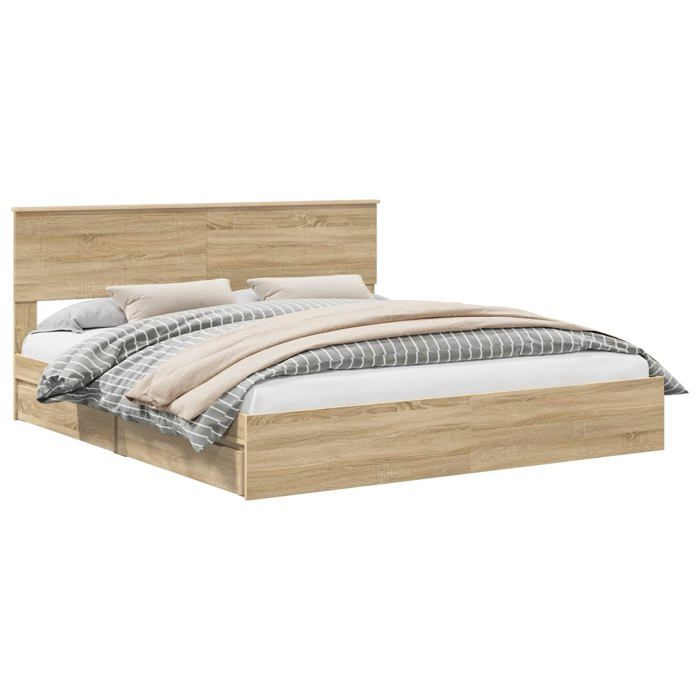 Lit de rangement en bois dingénierie - vidaXL - 180x200 cm - Chêne sonoma - Avec tiroir - Cadre à lattes