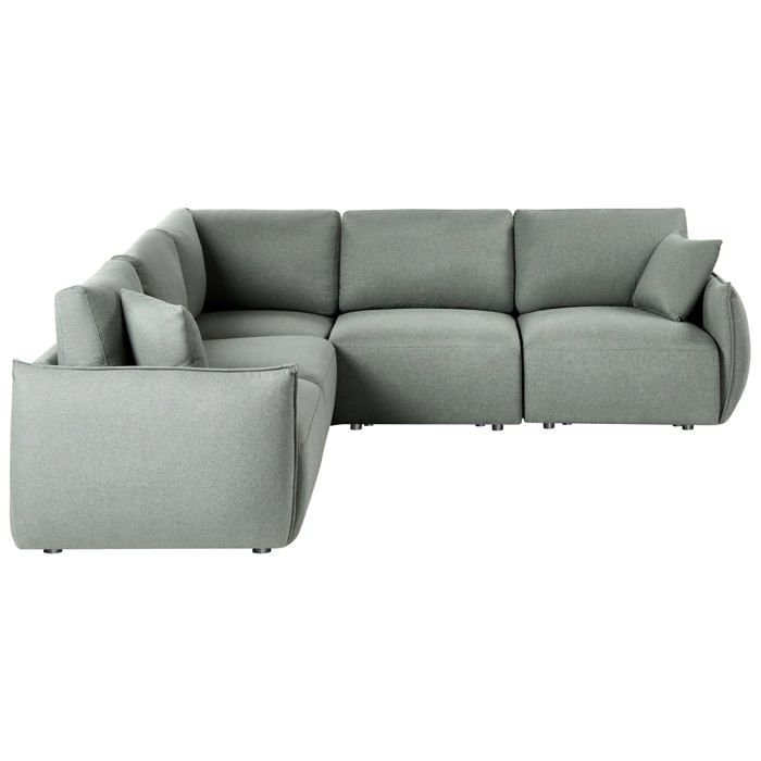 Canapé d\'angle modulable 5 places MESNALI Tissu Vert Côté droit ...