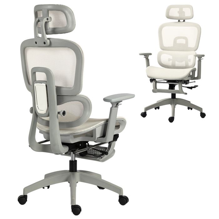 Chaise de bureau - HOMCOM - inclinable accoudoirs 3D appui-tête réglable soutien lombaire - maille - 66 x 64 x 122 cm - beige Chaise de bureau - HOMCOM - inclinable accoudoirs 3D appui-tête réglable soutien lombaire - maille - 66 x 64 x 122 cm - beige
