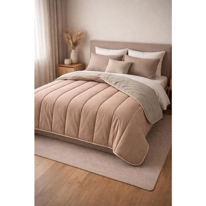 Couette - MORTREUX - Mi-saison - 220 x 240 cm - Bicolore Taupe/Sable - Garnissage 300 g/m²