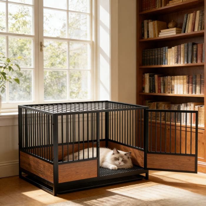 Comparer les prix de Cage à Chats - BingoPaw - Cage Chat Intérieur Empilable pour Chatterie - Fond à Grille avec Bac 83x65.5x59cm