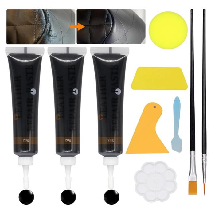 Cuir Noir 60g Pate Reparatrice Cuir Noir Réparation Simili Cuir pour Réparer Rayures Décolorations et Trous sur Cuir Sièges Aut