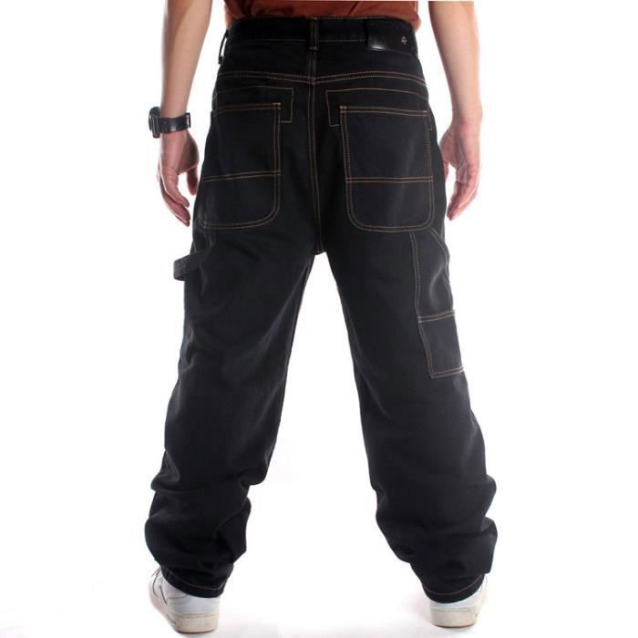 Jeans Baggy Noir pour hommes pantalon de Skateboard ample de styliste Hip Hop Style Noir