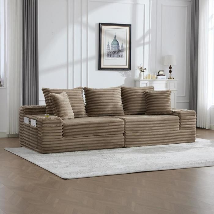 Canapé - KOMHTOM - Canapé modulable - Velours côtelé - Convertible lit - 3 places (273x98x87 cm) Canapé - KOMHTOM - Canapé modulable - Velours côtelé - Convertible lit - 3 places (273x98x87 cm)