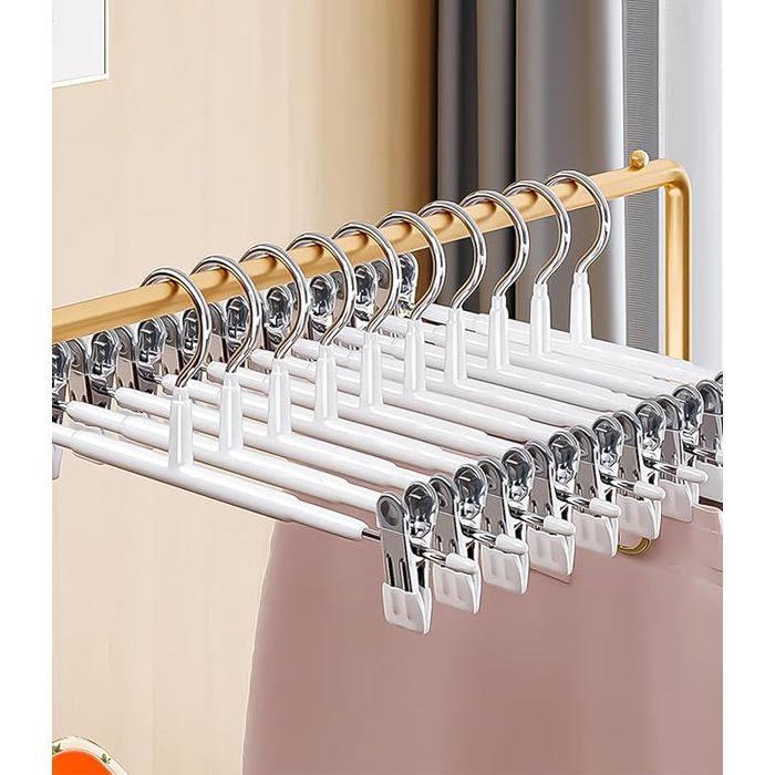 Set de 10 cintres pantalon métal 30 cm deux clips antidérapants beige